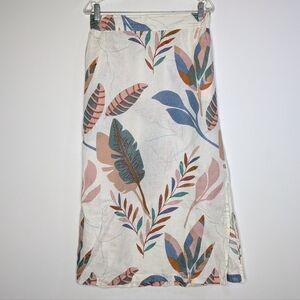 Cynthia Rowley White Tropical Leaf Linen Skirt M